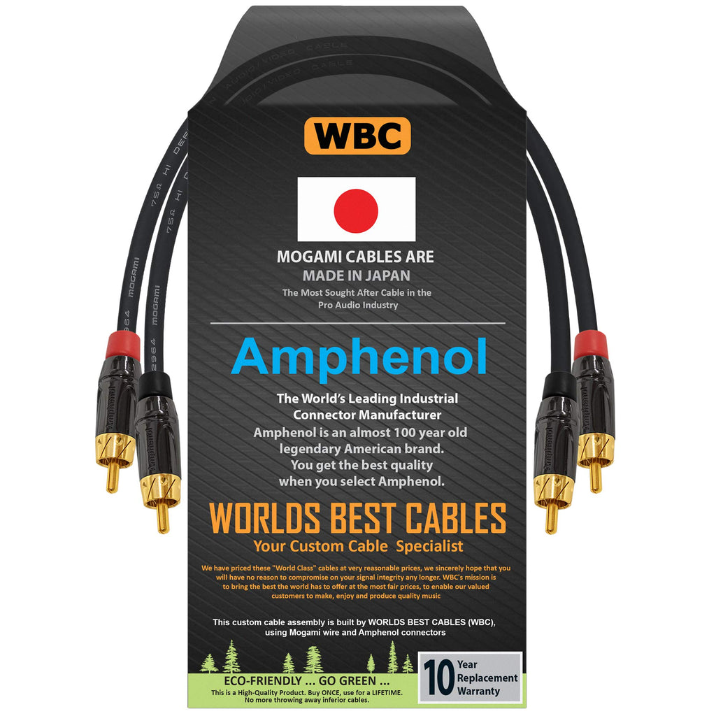  [AUSTRALIA] - 0.5 Foot – High-Definition Audio Interconnect Cable Pair CUSTOM MADE By WORLDS BEST CABLES – using Mogami 2964 wire and Amphenol ACPL Black Chrome Body, Gold Plated RCA Connectors