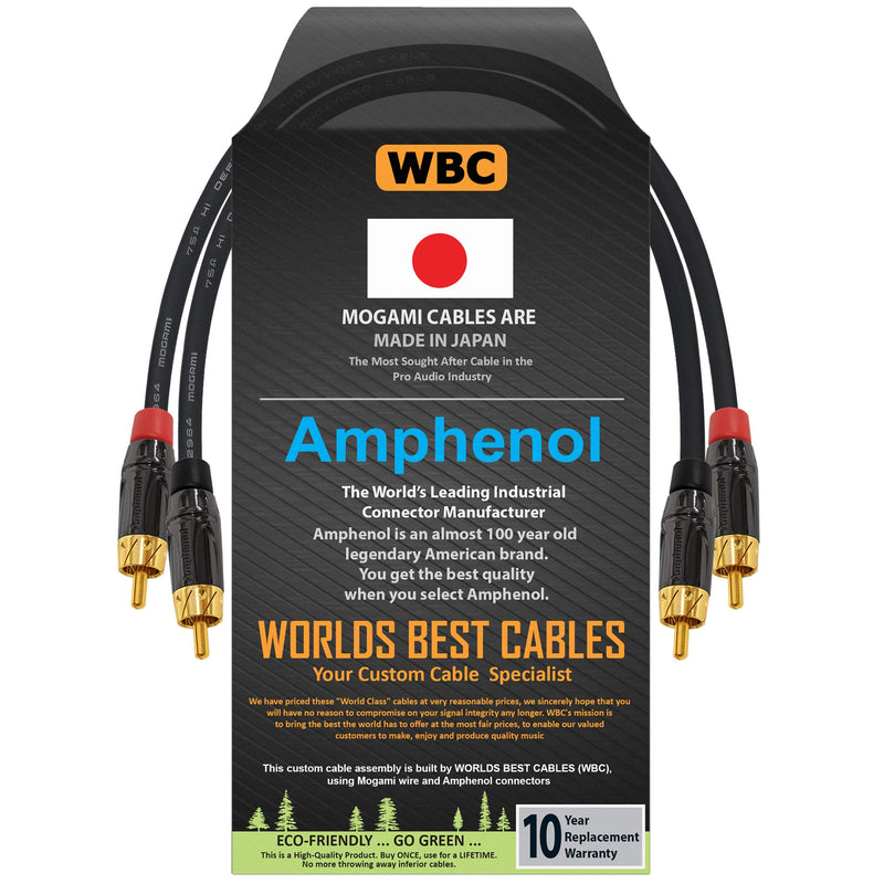  [AUSTRALIA] - 1 Foot – High-Definition Audio Interconnect Cable Pair CUSTOM MADE By WORLDS BEST CABLES – using Mogami 2964 wire and Amphenol ACPL Black Chrome Body, Gold Plated RCA Connectors