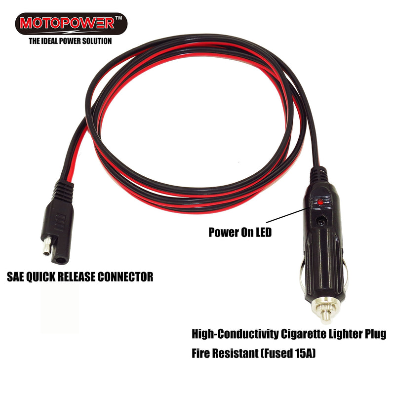 MOTOPOWER MP68996A 5FT 12V Cigarette Lighter Plug to SAE Quick Release Adapter Extension Charging Cable with Fuse and LED Light - LeoForward Australia