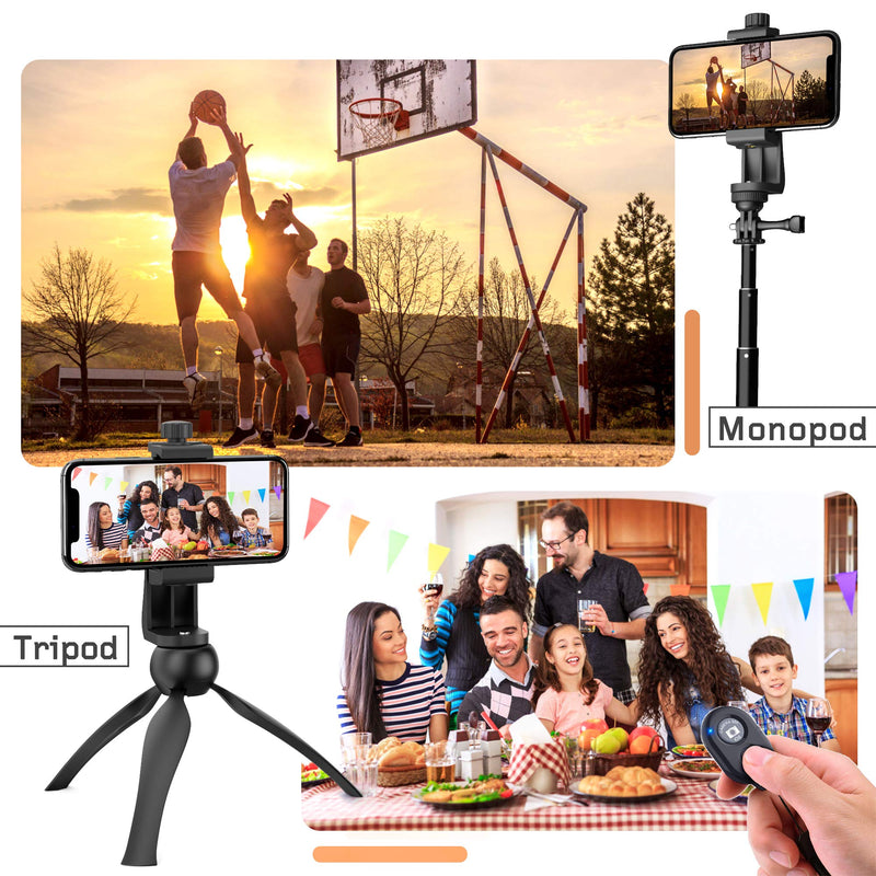  [AUSTRALIA] - Universal Phone Tripod Mount Adapter with Ｗireless Camera Remote, Cell Phone Holder with Adjustable Clamp for Selfie Stick Monopod Compatible with iPhone, Samsung and so on, Wrist Strap Included