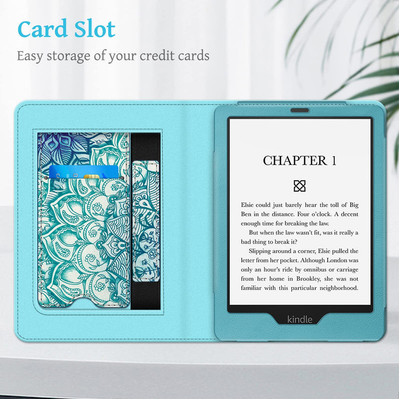  [AUSTRALIA] - Fintie Stand Case for 6.8" Kindle Paperwhite (11th Generation-2021) and Kindle Paperwhite Signature Edition - Premium PU Leather Sleeve Cover with Card Slot and Hand Strap, Emerald Illusions Z-Emerald Illusions