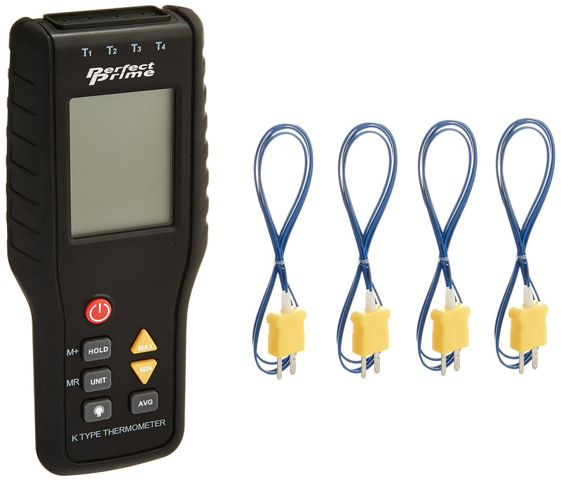  [AUSTRALIA] - PerfectPrime TC41, 4-Channel K-Type Digital Thermometer Thermocouple Sensor -200~1372°C/2501°F, 20 x 4 Data Log Storage Function 4 CH Basic w/ Datalog