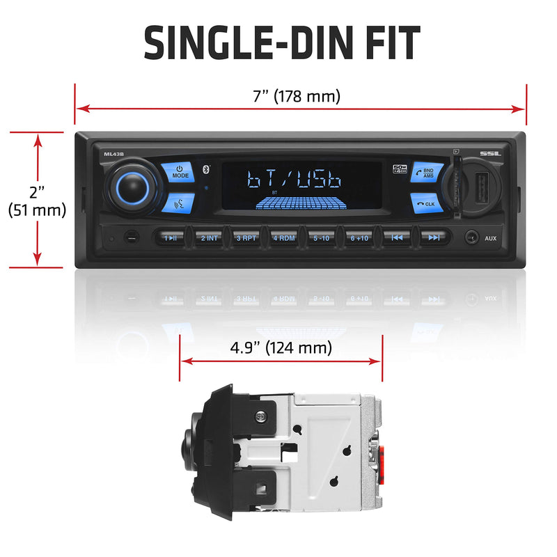 Sound Storm Laboratories ML43B Multimedia Car Stereo - Single Din, MP3 Player, No CD/DVD, Bluetooth Audio and Hands-Free Calling, USB, SD, AUX in, AM/FM Radio, Wireless Remote - LeoForward Australia