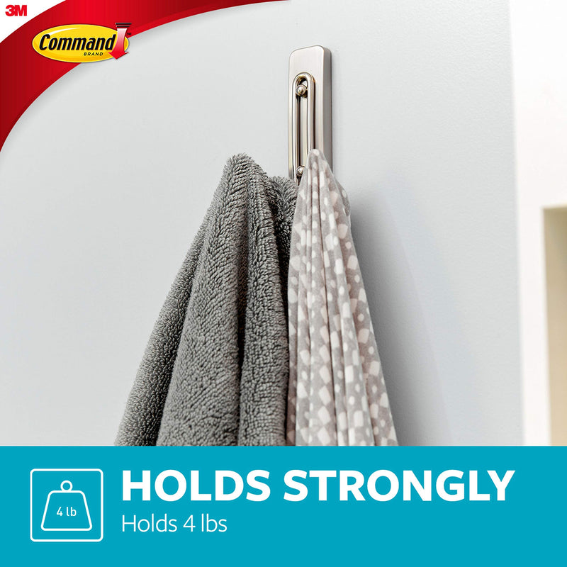 Command Large Double Bath Hook, Satin Nickel, 1-Hook, 1-Water-Resistant Strip, Organize Damage-Free Bath - Satin Nickel - LeoForward Australia