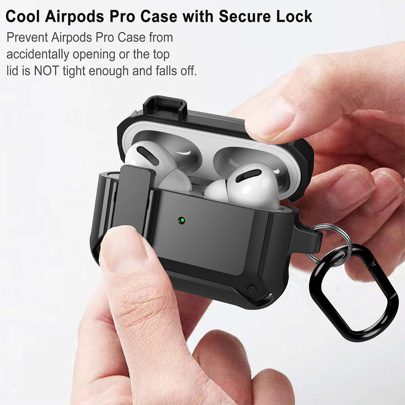  [AUSTRALIA] - Upgraded [Secure Lock] Armor Airpod Pro Case, Fibuntun Shockproof AirPods Pro Cover Cool iPod Pro Case Designed for Apple Air Pod Wireless Pro Cases for Men Women - Black