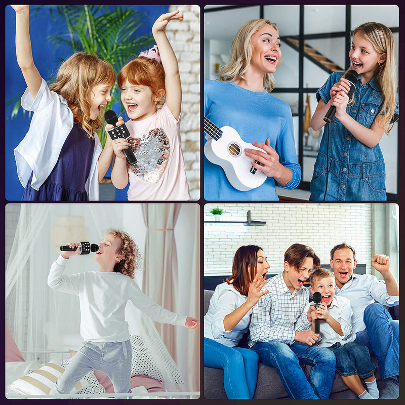  [AUSTRALIA] - Karaoke Microphone for Kids Singing,5 in 1 Wireless Bluetooth Microphone with LED Lights Karaoke Machine Portable Mic Speaker Player Recorder for Home Party Birthday Black