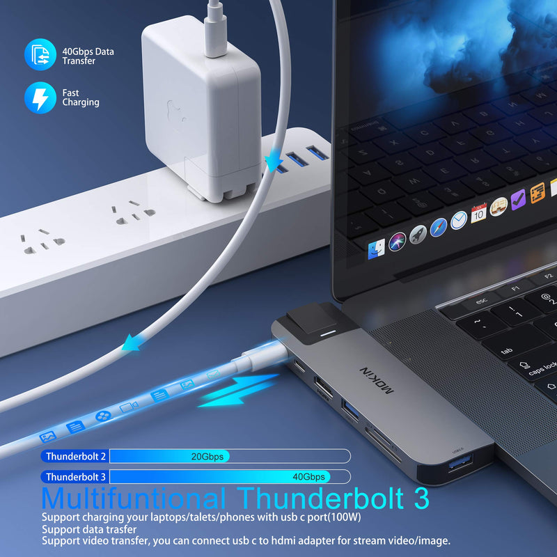 MacBook Pro USB Adapter, USB C Multiport Adapter Hub Mac Dongle for MacBook Pro/Air with 4K HDMI Port, Gigabit ethernet, 2 USB, TF/SD Card Reader, USB-C 100W PD and Thunderbolt 3 - LeoForward Australia