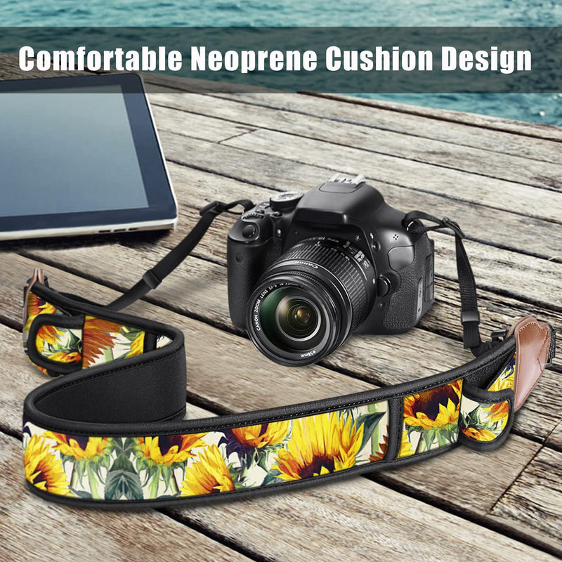  [AUSTRALIA] - Fintie Camera Strap for All DSLR Camera, Universal Neck Shoulder Belt with Accessory Pockets for Canon, Nikon, Sony, Pentax, Sunflowers
