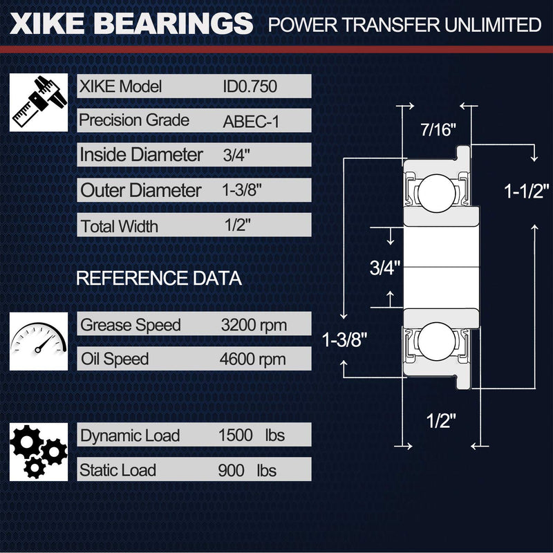  [AUSTRALIA] - XiKe 4 Pcs Flanged Ball Bearings ID 3/4" x OD 1-3/8", Applicable Lawn Mower, Wheelbarrows, Carts & Hand Trucks Wheel, Replacement 532009040, AM118315, AM127304, 10513, 251210 Etc.