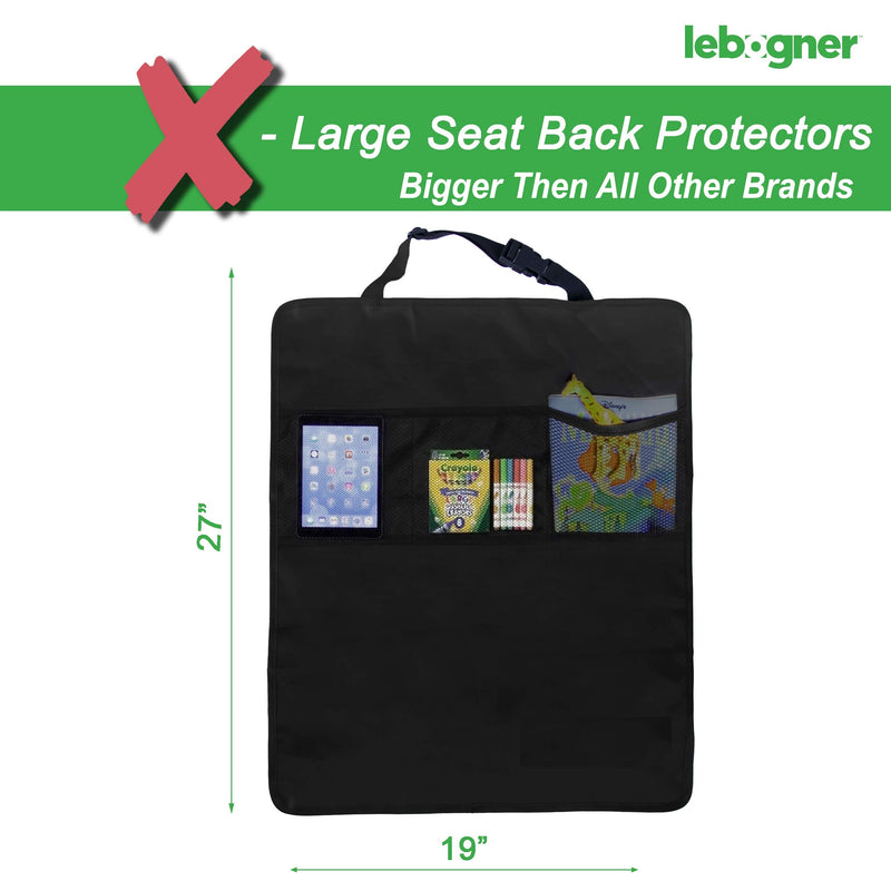  [AUSTRALIA] - Lebogner Kick Mat Auto Seat Back Protectors + 3 Organizer Pockets, 2 Pack Waterproof Fabric Seat Cover For The Back Of Your Seat, X-Large Car Back Seat Protectors, Backseat Child Kick Guard Seat Saver