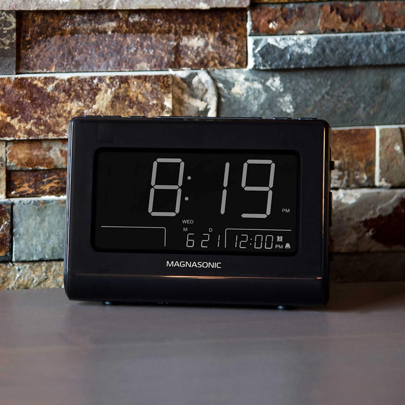 Magnasonic Alarm Clock Radio with USB Charging for Smartphones & Tablets, Auto Dimming, Dual Gradual Wake Alarm, Battery Backup, Auto Time Set, Large 4.8" LED Display, FM (CR63) Black Body - LeoForward Australia