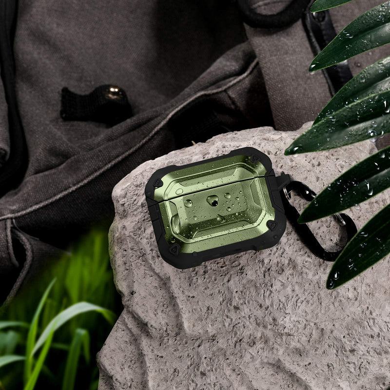 Mastten for AirPods Pro Case Cover, Flexible Hard Shield Design, Durable PC/TPU Protective Charging Case Skin with Carabiner, Dark Green - LeoForward Australia
