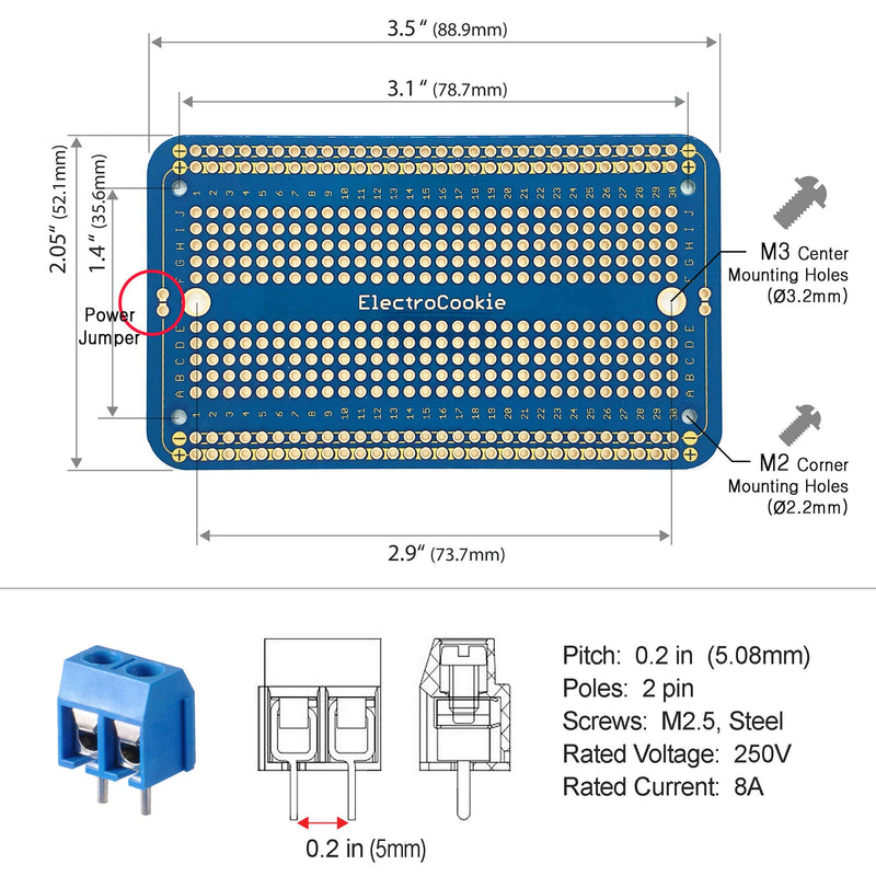 ElectroCookie Prototype Board Breadboard Style PCB Solder Board for DIY Electronic Projects, Compatible for Arduino Projects, Gold-Plated (6 Color Pack + 7 Screw Terminal Block Connectors) - LeoForward Australia