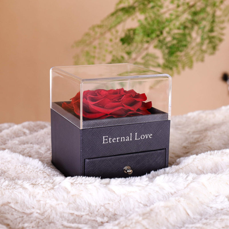  [AUSTRALIA] - Preserved Real Rose with Silver-Tone Heart Necklace I Love You in 100 Languages Gift Set, Enchanted Real Rose Flower for Valentine's Day Anniversary Wedding Romantic Gifts for her (Red Rose) Red Rose