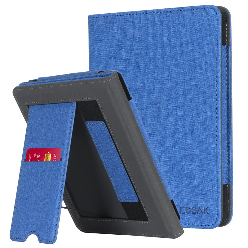  [AUSTRALIA] - CoBak Kindle Paperwhite Case with Stand - Premium PU Leather Cover with Auto Sleep/Wake, Card Slot, and Hand Strap - Compatible with Kindle Paperwhite 11th Gen 6.8" and Signature Edition 2021 *Fabric blue