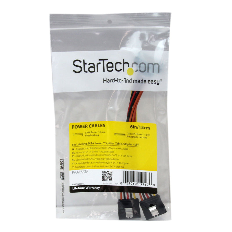 StarTech.com 6in Latching SATA Power Y Splitter Cable Adapter - M/F - 6 inch Serial ATA Power Cable Splitter - SATA Power Y Cable Adapter (PYO2LSATA) Single - LeoForward Australia