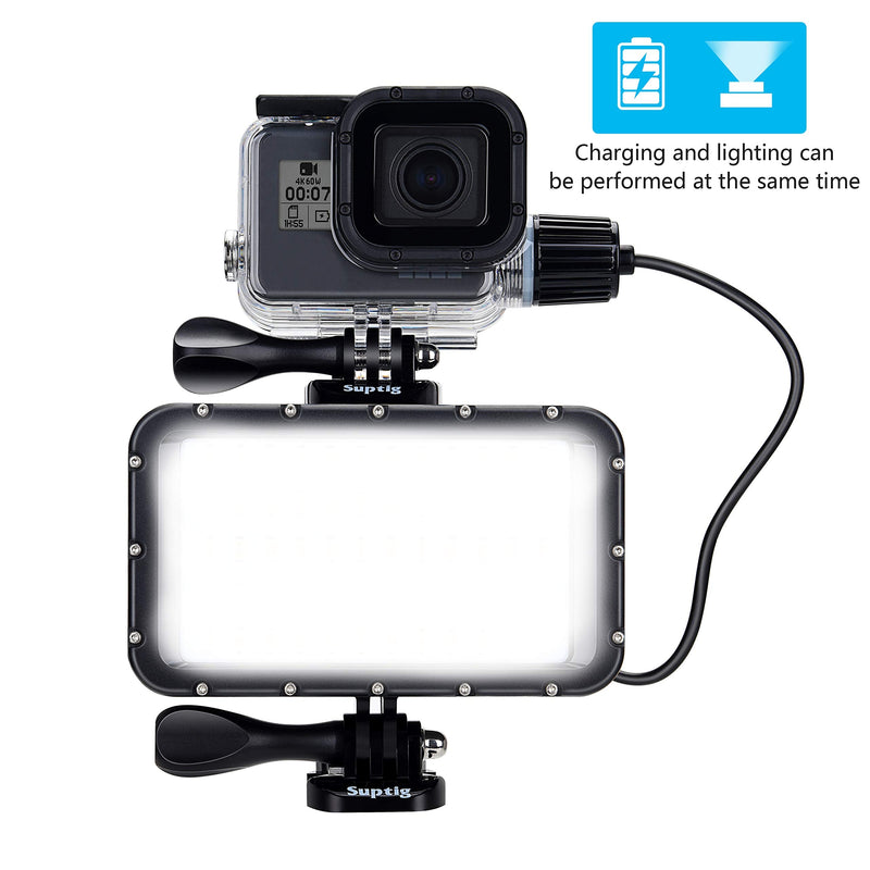  [AUSTRALIA] - Suptig 60 LED Video Light with 5200mAh Portable Charging Battery, Portable Lighting Waterproof 164ft, Dimmable Light Compatible for Gopro Hero 10 Hero 9 Hero 8 Hero 7 Black Hero 5 Hero 6 Hero 4