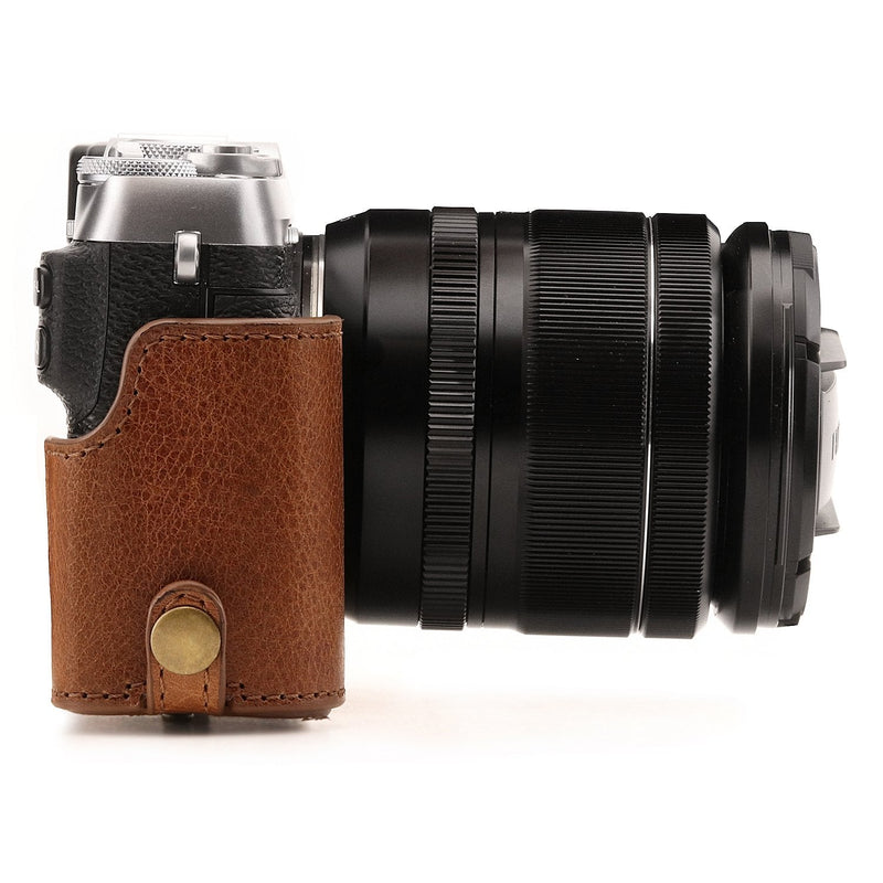  [AUSTRALIA] - MegaGear MG1340 Ever Ready Genuine Leather Camera Case & Strap for Fujifilm X-E3 (23mm & 18-55mm) with Battery Access, Light Brown