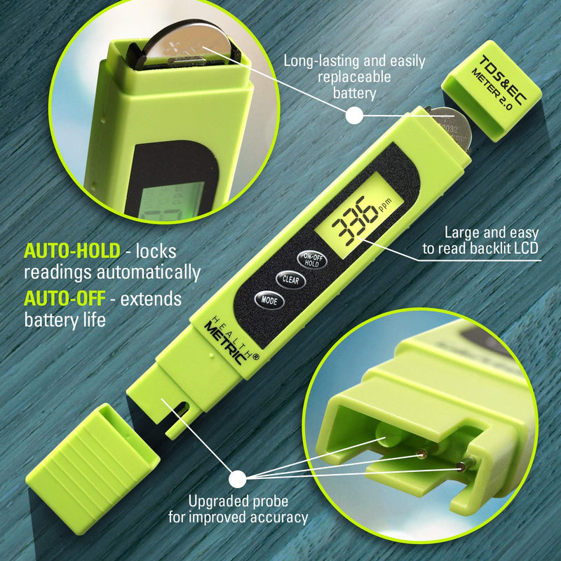 TDS Meter Digital Water Tester - ppm Meter, EC & Temperature Test Pen 3-in-1 | Easy to Use Water Quality Tester | Ideal for Testing RO Drinking Water Hydroponics Aquarium Swimming Pool & More | Green - LeoForward Australia