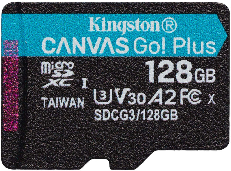  [AUSTRALIA] - Kingston 128GB MicroSD Canvas Go Plus Memory Card with Adapter Works with GoPro Hero 10 (Hero10) Class 10, V30, A2, SDXC (SDCG3/128GB) Bundle with (1) Everything But Stromboli MicroSD Card Reader