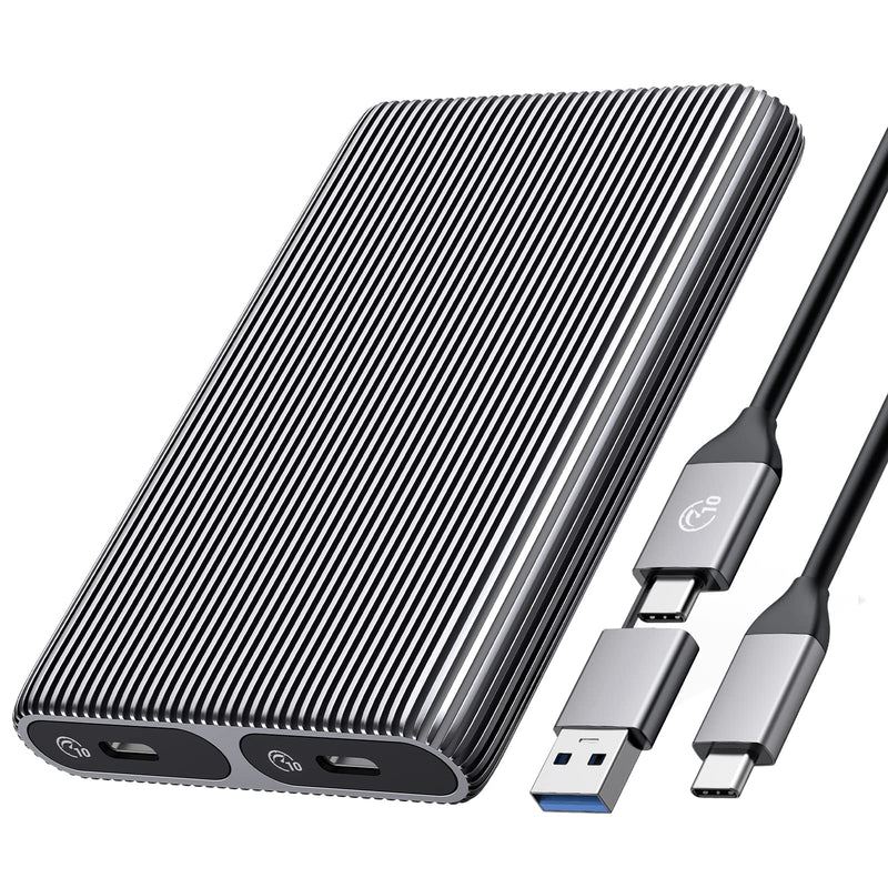  [AUSTRALIA] - ORICO Dual M.2 NVMe SSD Enclosure, USB C to M2 Adapter for M Key PCIe 2230/2242/2260/2280 M.2 SSDs,Tool-Free Installation Aluminum M.2 Reader Support Trim and UASP up to 2x4TB-AM2-2N Dual M.2 NVMe+NVMe