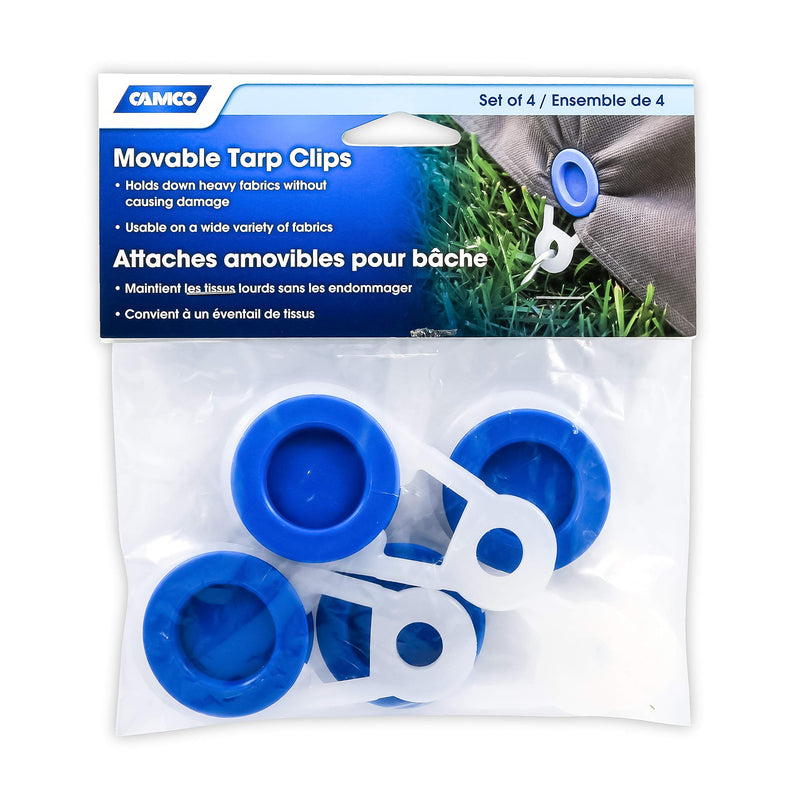  [AUSTRALIA] - Camco Movable Tarp Clips - Designed to Create an Extra Tie-Down Point for Tarps, Plastic Sheeting, Tents and Awnings Without Creating a Hole in The Fabric - Set of 4 (45462)
