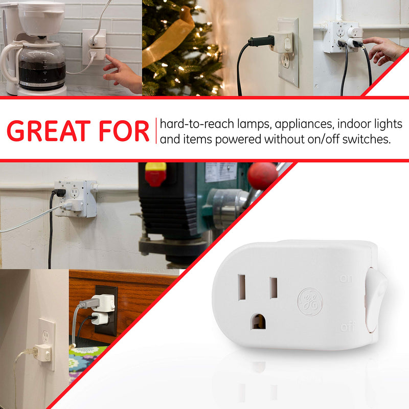 GE Grounded Outlet Power Switch, On Off Outlet Switch, 3 Prong, Plug in Switch, Outlet Adapter, Easy to Install, For Indoor Lights and Small Appliances, Energy Saving, UL Listed, White, 25511 1 Pack - LeoForward Australia