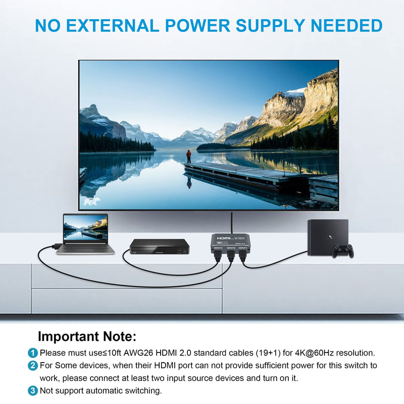  [AUSTRALIA] - 4K@60Hz HDMI Switch 3 in 1 Out Aluminum Alloy【with 4FT HDMI 2.0 Cable】, avedio links 3x1 HDMI Multi Port Switch, 3 Way HDMI Selector Switcher Support HDCP 2.2, HDR 10, for Fire TV Stick, PS5, PS4