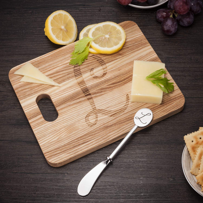 [AUSTRALIA] - Monogram Wood Cheese Board with Spreader, L -Initial (L)