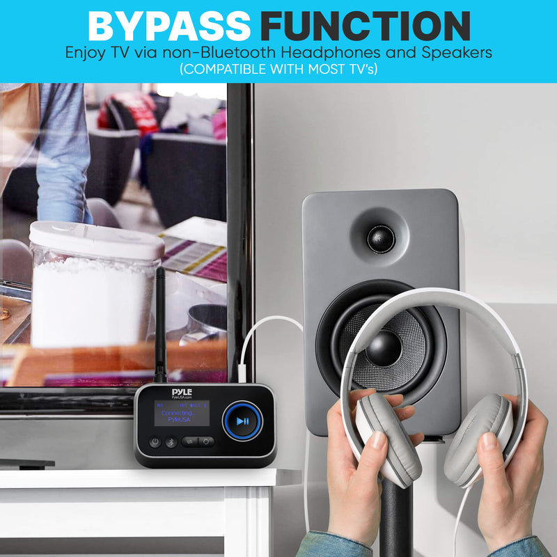  [AUSTRALIA] - Wireless Bluetooth Transmitter Receiver - Audio Transmitting Box for TV Home Theater Stereo, LCD Display, Optical, and AUX Audio Jacks, Bluetooth Version: 5.0 - Pyle PDWM18BT