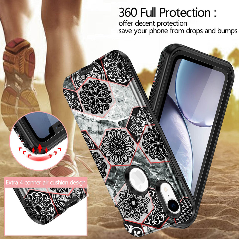  [AUSTRALIA] - Hekodonk for iPhone XR Case Built in Screen Protector Heavy Duty High Impact PC TPU Bumper Full Body Protective Shockproof Anti-Scratch Cover for Apple iPhone XR 6.1 Inch 2018-Marble Black Marble Black