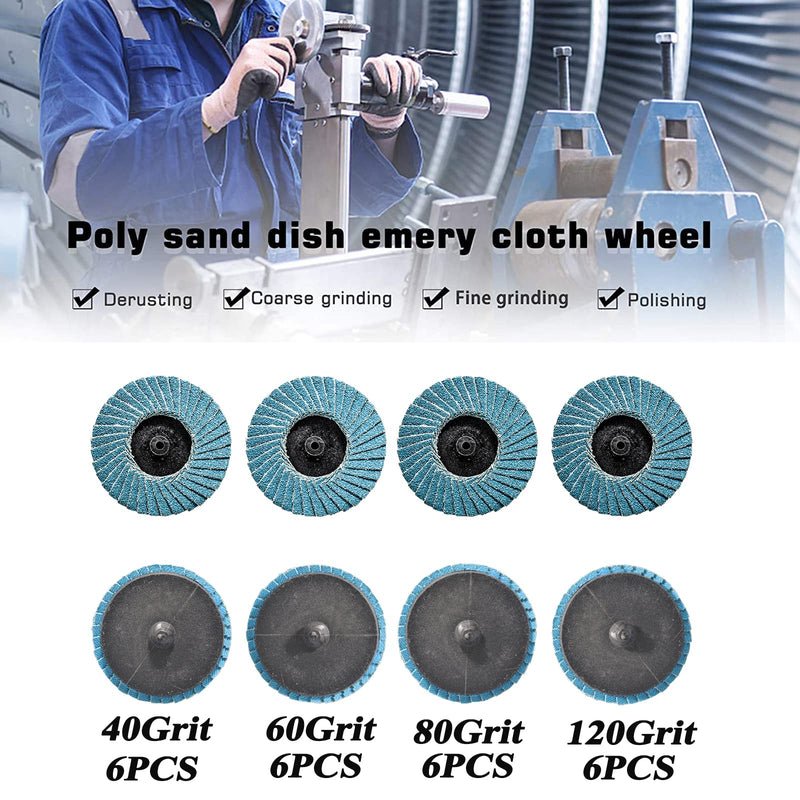  [AUSTRALIA] - B BRESUCNY 2 Inch Flap Disc, 24Pcs Zirconia Grinding Discs with 1/4” Shank Holder, Roll Lock Flap Discs (6 Each of 40 60 80 120 Grit), Quick Change Flap Disc for Wood, Paint, Rust, Metal Polishing