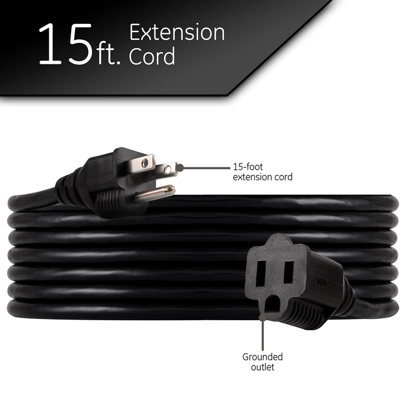 UltraPro 15 Ft Extension Cord, Double Insulated, Indoor/Outdoor, General Purpose, 3 Wire, 16 Gauge, Ideal for Outdoor Lighting, UL Listed, Black, 36824-T1 1 Pack - LeoForward Australia