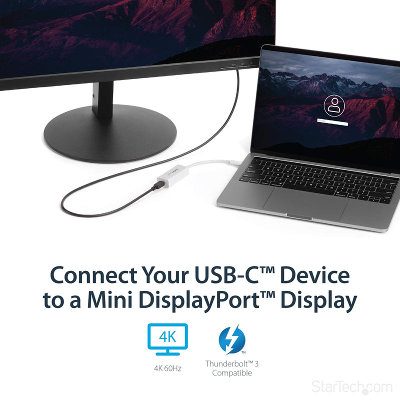  [AUSTRALIA] - StarTech.com USB-C to Mini DisplayPort Adapter - 4K 60Hz - White - USB 3.1 Type-C to Mini DP Adapter (CDP2MDP) , Black