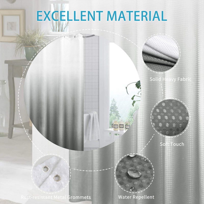  [AUSTRALIA] - Textured Fabric Bath Shower Curtain, Polyester Ombre Shower Curtains for Bathroom, Waterproof Shower Curtain Liner with 12 Hooks,Machine Washable (36 x 72 inch, Grey) 36 x 72 inch