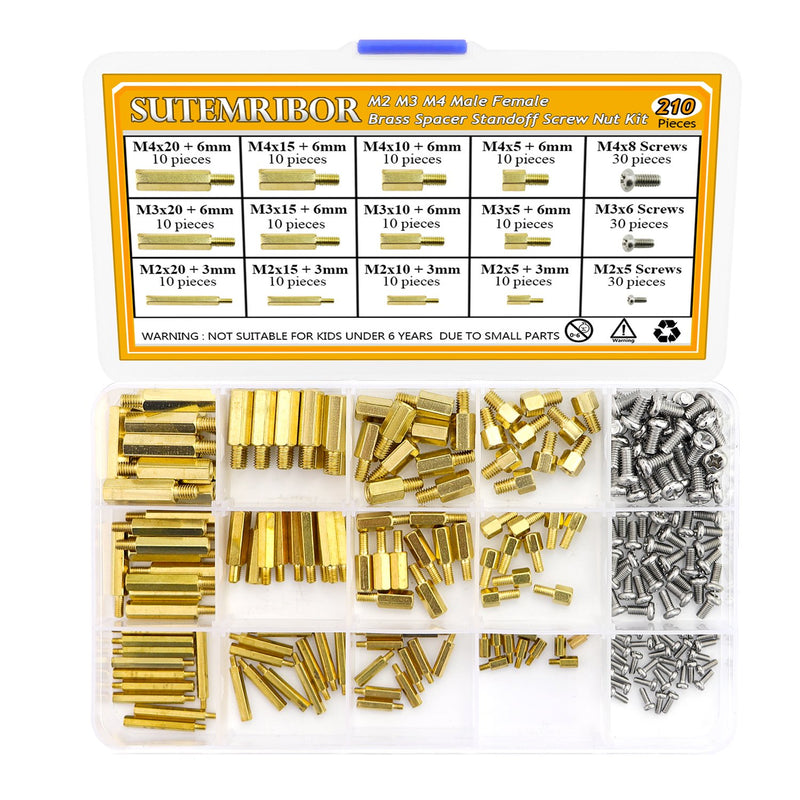 Sutemribor 420PCS M2 M3 M4 Male Female Hex Brass Spacer Standoff Screw Nut Assortment Kit - LeoForward Australia