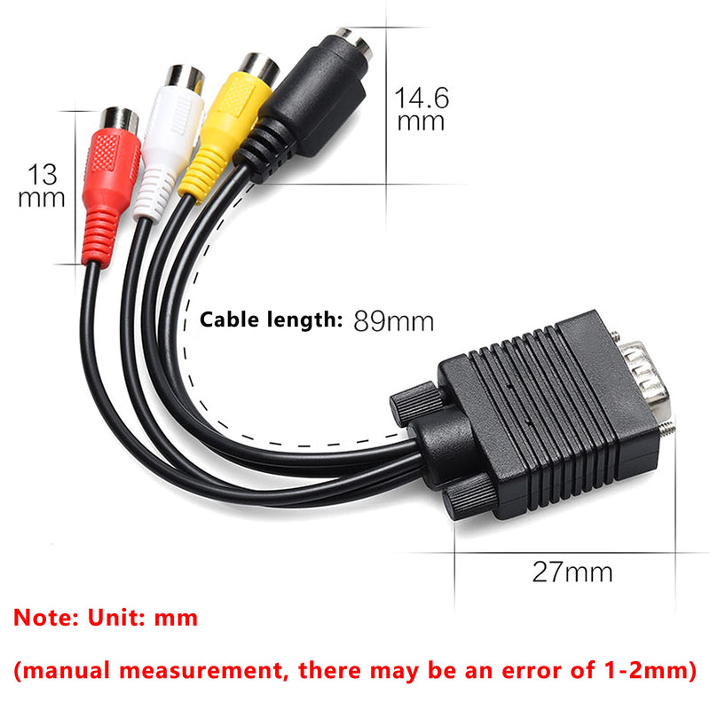  [AUSTRALIA] - GELRHONR VGA to S Video 3 RCA Converter AV TV Out Cable,VGA Male to S-Video Female + 3 RCA Female Adapter for TV PC Computer Video AV Projector - 20CM