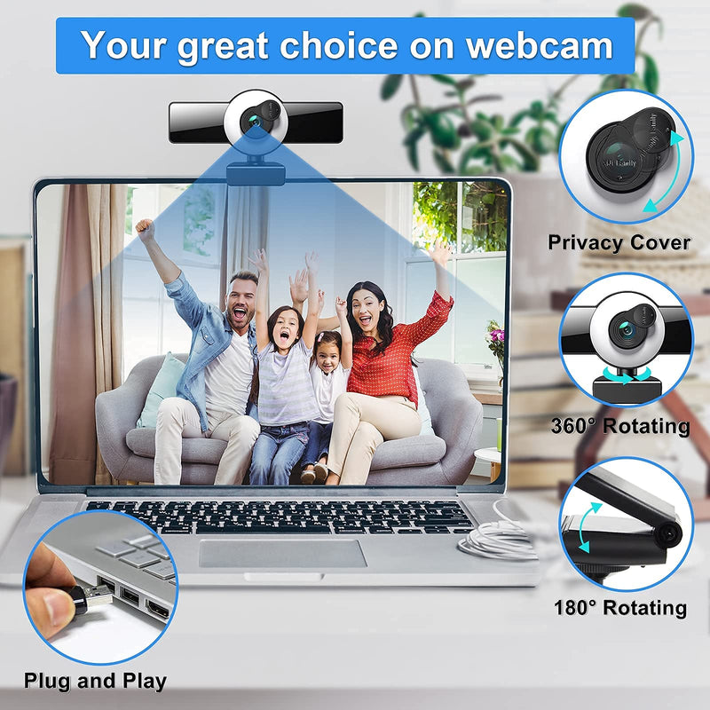  [AUSTRALIA] - 1080P Webcam with Microphone, Web Camera with Fill Light Privacy Cover and Tripod, Computer Camera for Zoom Meeting, Streaming, Video Call