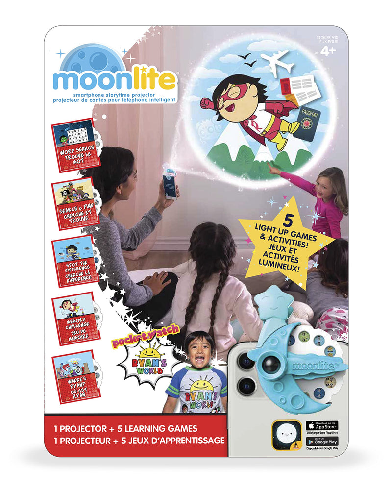  [AUSTRALIA] - Moonlite Gift Pack Ryan's World Games Storybook Projector for Kids 1 Story Projector and 5 Story Reels