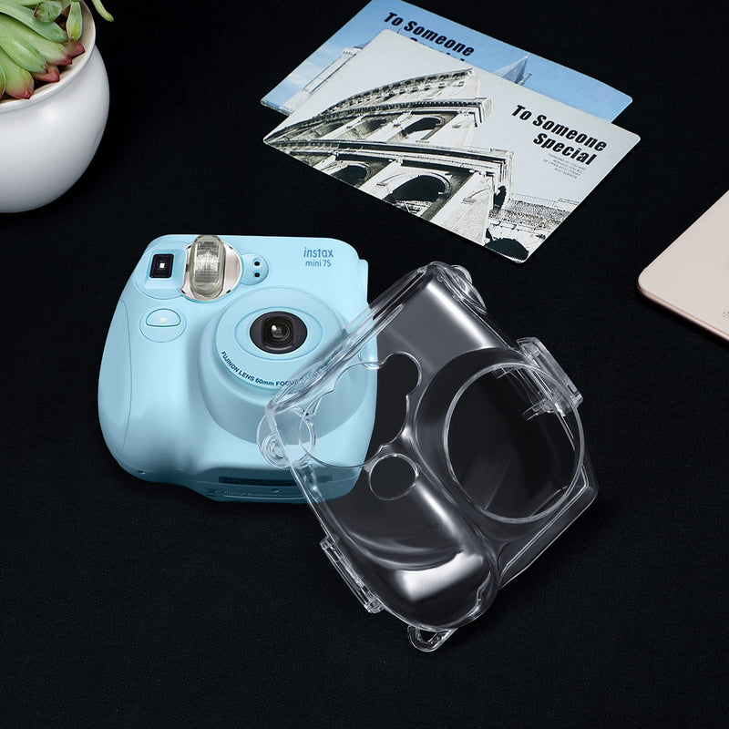  [AUSTRALIA] - Fintie Protective Clear Case for Fujifilm Instax Mini 7 Mini 7C Mini 7S Instant Film Camera - Crystal Hard PVC Cover with Removable Rainbow Shoulder Strap, Clear