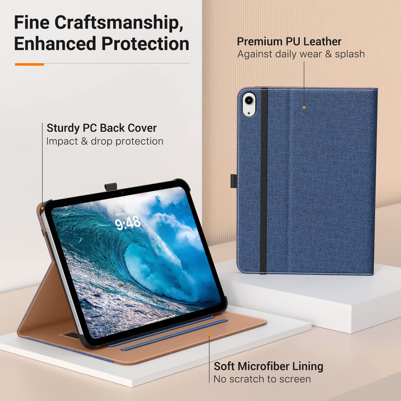  [AUSTRALIA] - MoKo iPad 10th Generation Case iPad 10.9 Inch Case 2022, iPad Case 10th Generation [Multi-Angle Viewing] Smart Cover with Hand Strap, Support Touch ID&Auto Wake/Sleep, Denim Blue & Brown