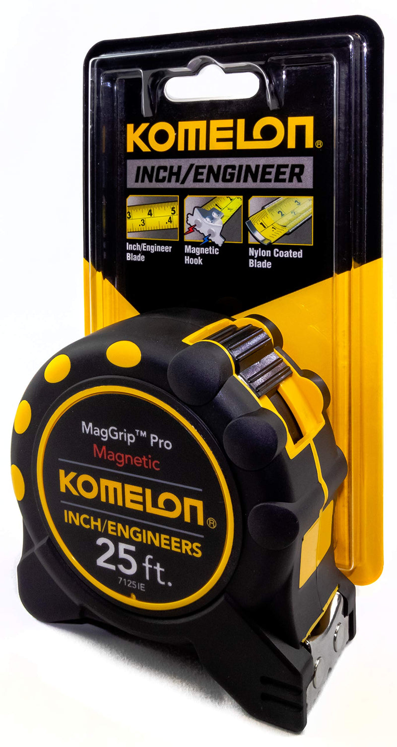  [AUSTRALIA] - Komelon 7125IE; 25' x 1" Magnetic MagGrip Pro Tape Measure with Inch/Engineer Scale, Yellow/Black