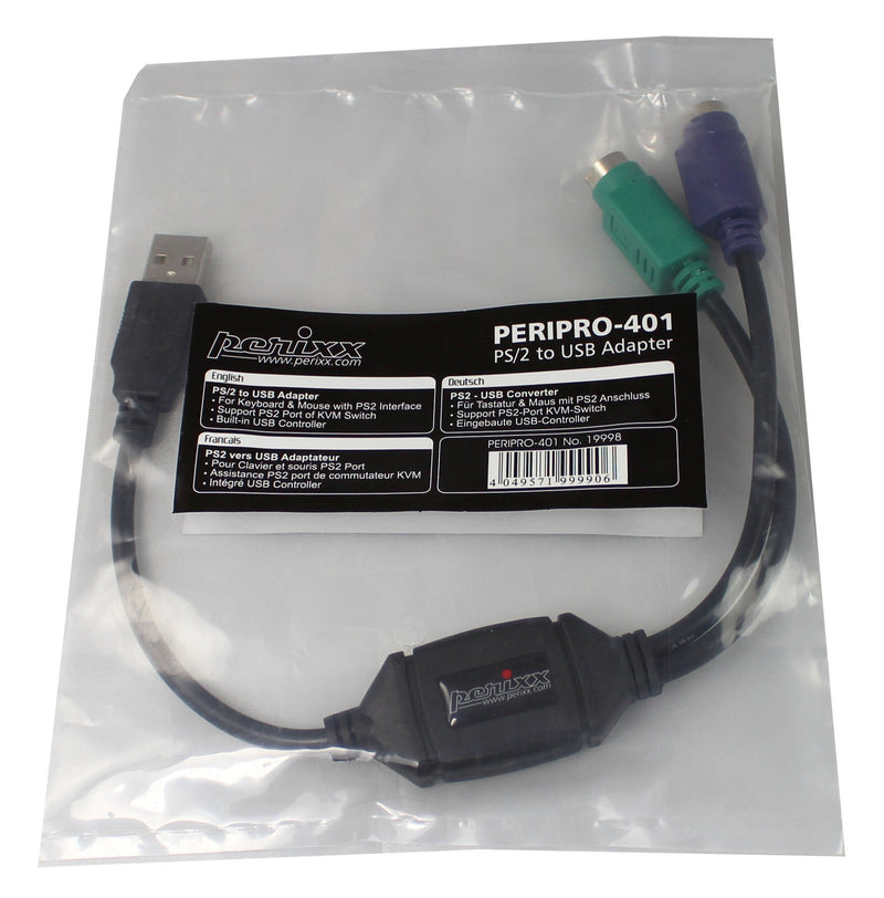  [AUSTRALIA] - Perixx PERIPRO-401 PS2 to USB Adapter for Keyboard and Mouse - Built-in USB Controller - Black