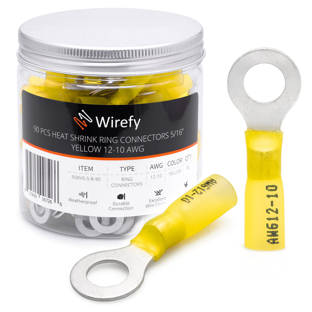  [AUSTRALIA] - Wirefy Yellow ring cable lugs shrink connector M8 - solderless cable lugs assortment - ring cable lug crimp connector 4-6 mm² - 90 pieces 90 pieces. Yellow - M8 - 4 - 6 mm²