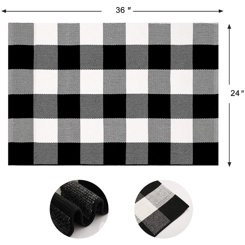 Buffalo Plaid Rug 24 x 36 Inch for Layered Hello Door Mats Washable Black and White Checked Indoor or Outdoor Rugs Carpet for Front Door Entryway - LeoForward Australia