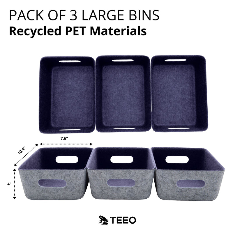 Teeo Felt Drawer Organizer Container Caddy Jewelry Tray Makeup Storage Organizers Home Office Desk Cosmetic Bins Dividers Box Compartment Nursery Bedroom Closet Organization, Pack of 3 Trays, Navy - LeoForward Australia