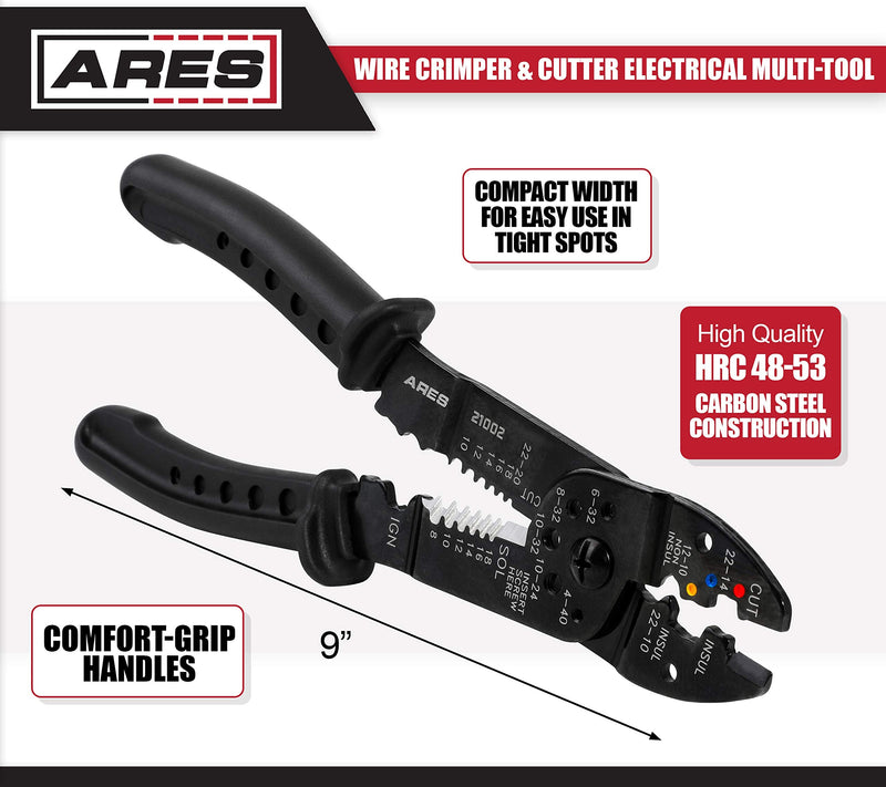  [AUSTRALIA] - ARES 21002 - 9-inch Wire Stripper, Crimper, and Cutter Electrical Multi-Tool - Crimp Insulated, Non-Insulated and Ignition Terminals - Strip and Cut 8-22 AWG Stranded and 10-24 AWG Solid Wire