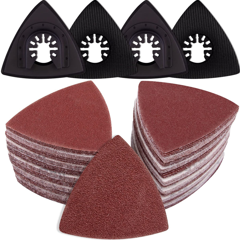  [AUSTRALIA] - AUSTOR 124 Pcs Triangular Sandpaper with Triangle Multi-Tool Sanding Pads Kit 3-1/8 Inch Multitool Triangle Sanding Pads Hook and Loop Sanding Sheets Assorted 40/60/80/100/120/240 Grits, No Holes