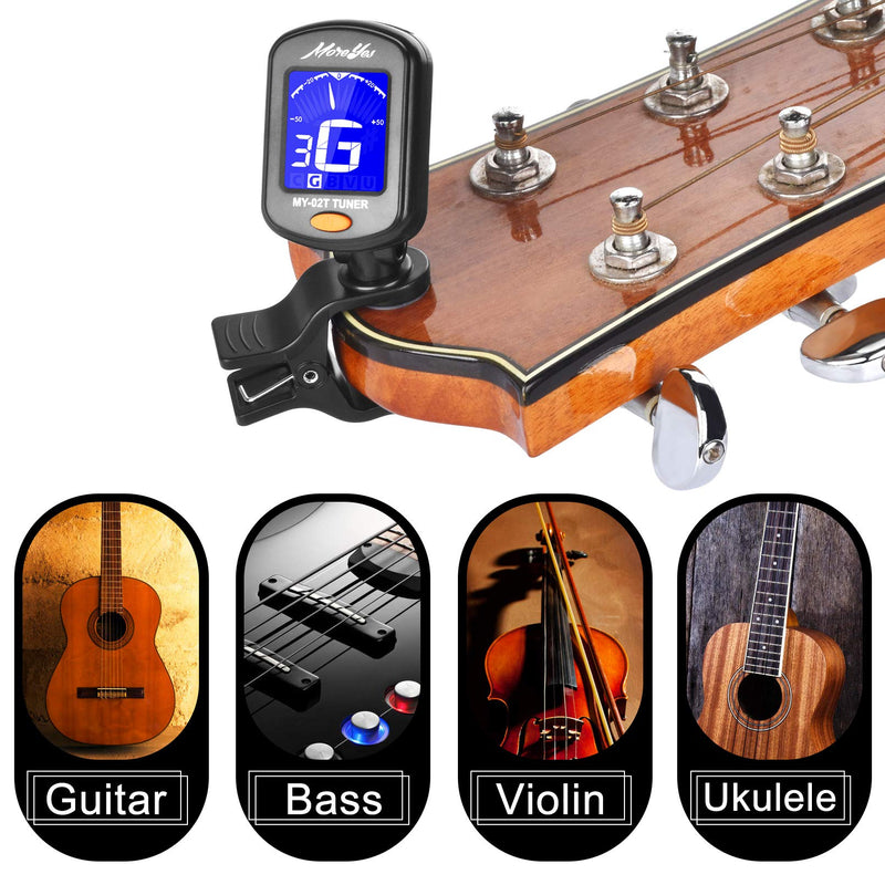 MOREYES 28Pcs Picks Guitar Tuner Clip on Chromatic Digital Tuner for Acoustic Guitars Violin, Ukulele, Bass - LeoForward Australia
