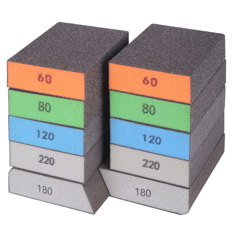  [AUSTRALIA] - Mojucraft 10 Pack Sanding Sponges, Washable and Reusable Sanding Blocks for Wood Drywall Metal Glasses Coarse/Medium/Fine/Ultrafine 60/80/120/220 Grain Sandpaper Blocks 10 Pieces